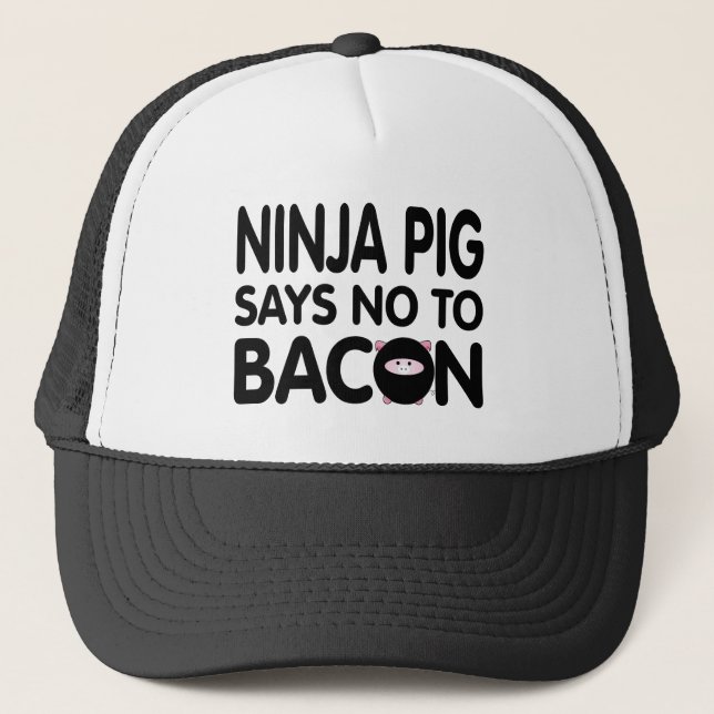 Funny Ninja Pig Says No to Bacon Trucker Hat (Front)
