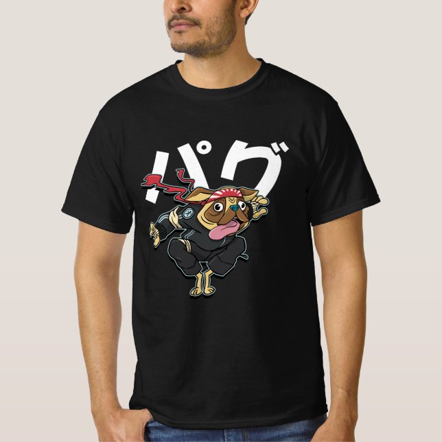 Funny Ninja Pug T-Shirt (Front)