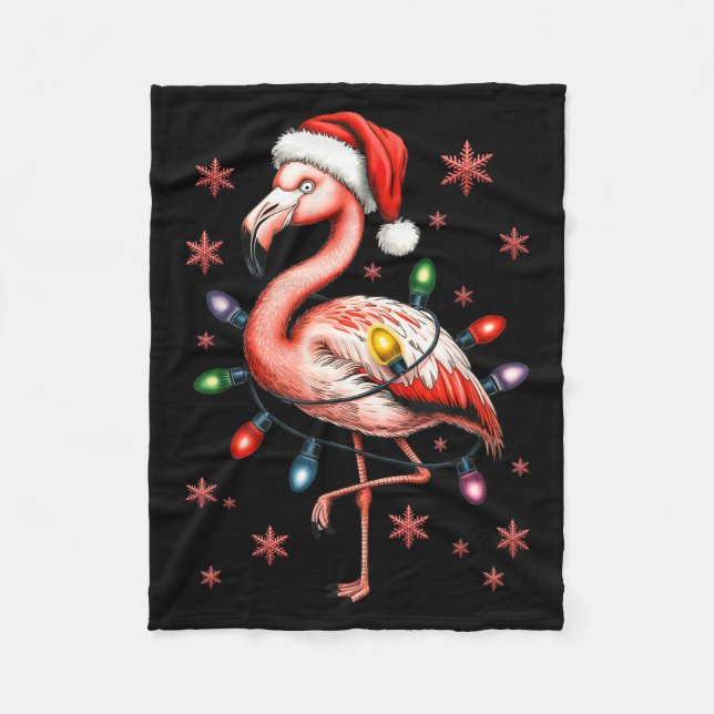 Funny Nk Flamingo Christmas Tree Lights Xmas Snowf Fleece Blanket (Front)
