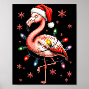 Funny Nk Flamingo Christmas Tree Lights Xmas Snowf Poster