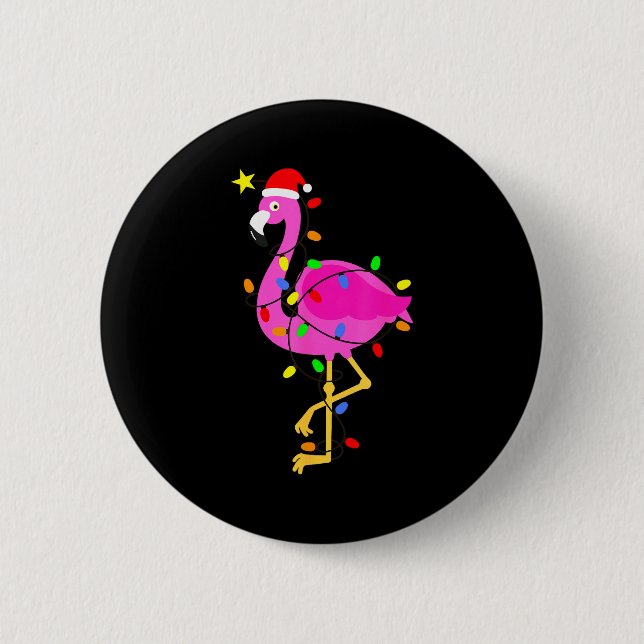Funny Nk Flamingo In Santa Hat Christmas In July M 2 Inch Round Button (Front)