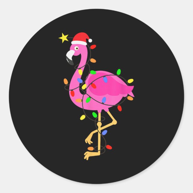 Funny Nk Flamingo In Santa Hat Christmas In July M Classic Round Sticker (Front)