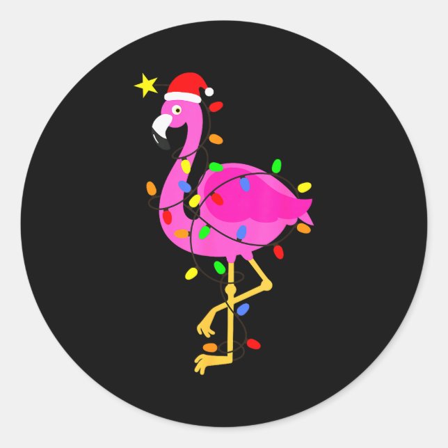 Funny Nk Flamingo In Santa Hat Christmas In July M Classic Round Sticker (Front)