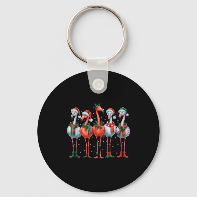 Funny Nk Flamingos Merry Christmas Tree Xmas Snowf Keychain (Front)