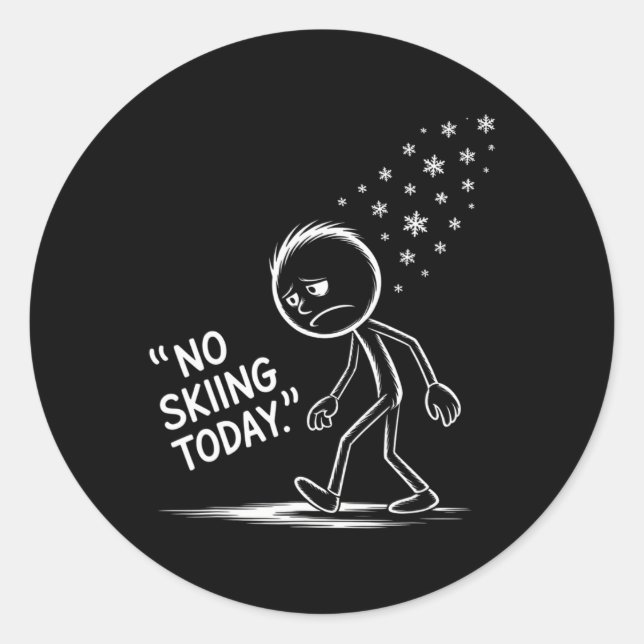 Funny No Skiing Today _1  Classic Round Sticker (Front)