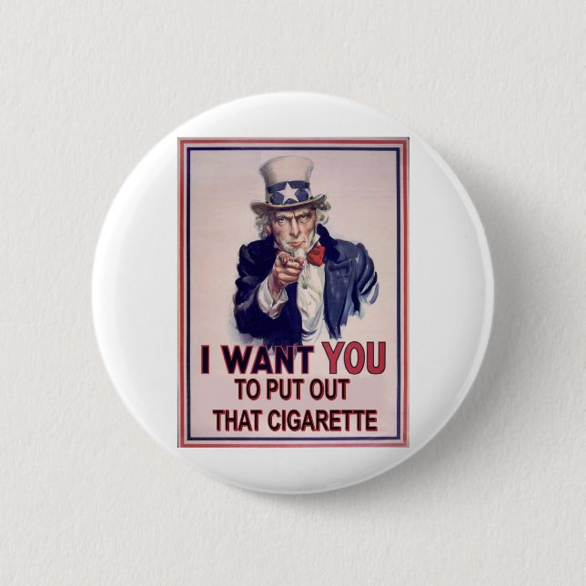 funny no smoking sign 2 inch round button (Front)