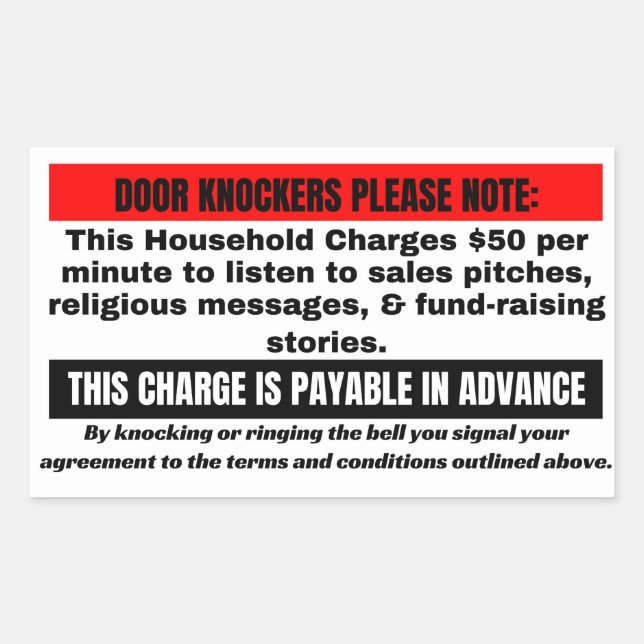 Funny No Soliciting Sign.  Door Knockers please Sticker (Front)