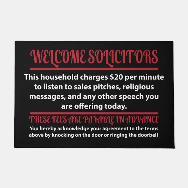 Funny No Soliciting Welcome Solicitors Doormat (Front)