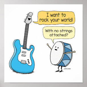 Funny No Strings Attached Guitar with Drum  Poster