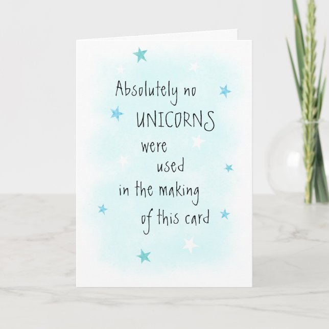 Funny NO Unicorn Images Blue Birthday Greeting Card (Front)