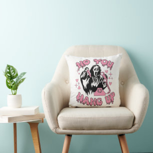Funny No You Hang Up! Pink Grim Reaper Throw Pillow