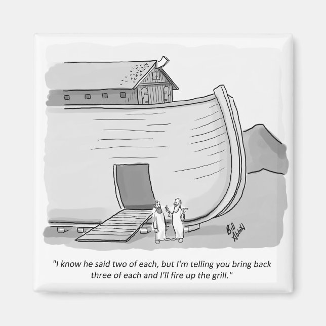 Funny Noah's Ark Grill Cartoon Humour Magnet (Front)