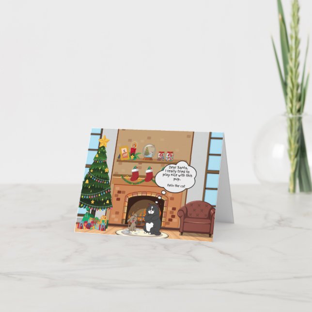 Funny Noël Humour Bah Hum Chat Carte de vacances (Devant)