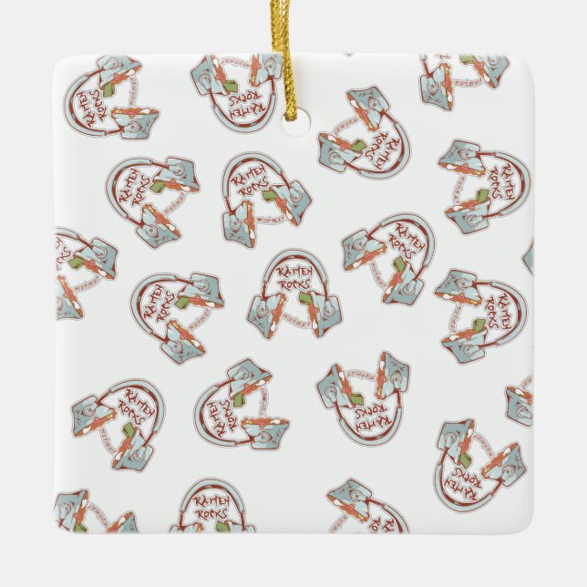 Funny noodle bowl headphones Music and Ramen Ceramic Ornament (Front)