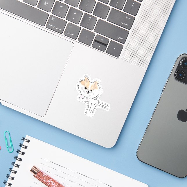 Funny Noodle Pomeranian Dog Illusion Illustration (Laptop w/ iPhone)
