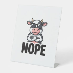 Funny Nope Cow Vintage Vector Design_1 Pedestal Sign