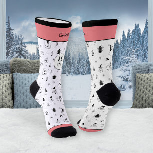 Funny Nordic Gnomes Reindeer Winter Trees Socks
