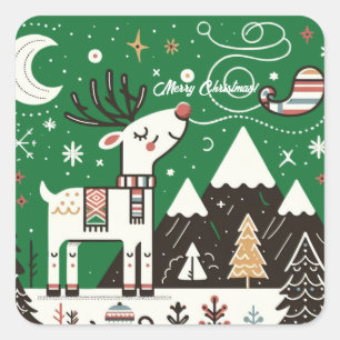  Funny  Nordic Reindeer Pattern Square Sticker