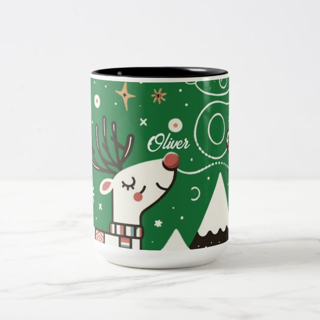  Funny  Nordic Reindeer Pattern Two-Tone Coffee Mug (Center)