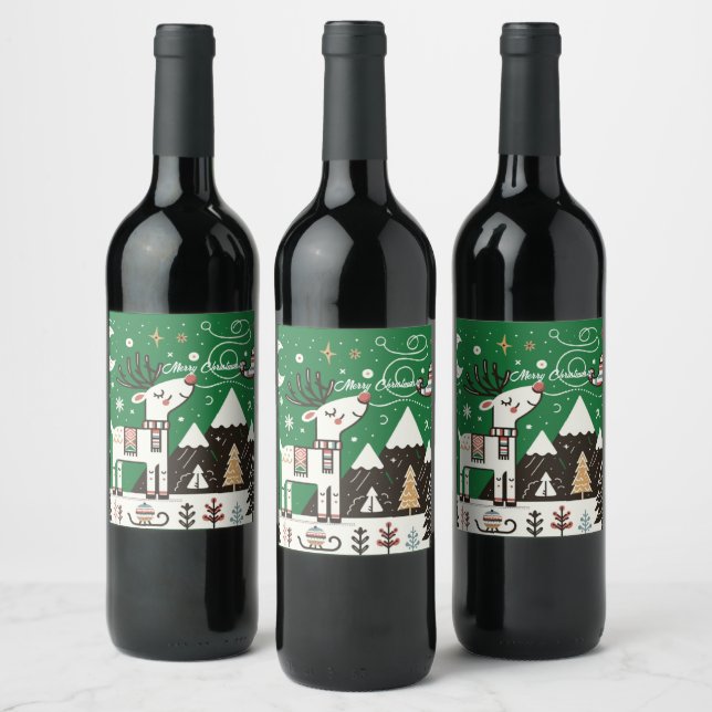  Funny  Nordic Reindeer Pattern Wine Label (Bottles)