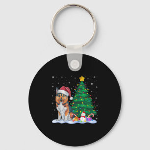 Funny Norwegian Elkhound Dog Xmas Tree Lights Rein Keychain