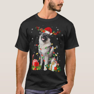 Funny Norwegian Elkhound Santa Hat Christmas Light T-Shirt