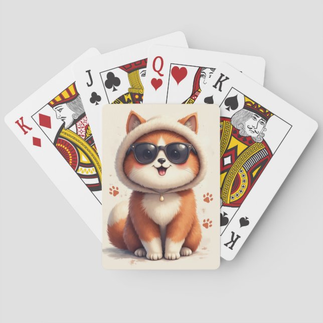 Funny Norwegian Forest Kawaii Cat Playing Cards (Back)