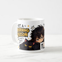 Funny Not A Morning Person Coffee Chibi Cat