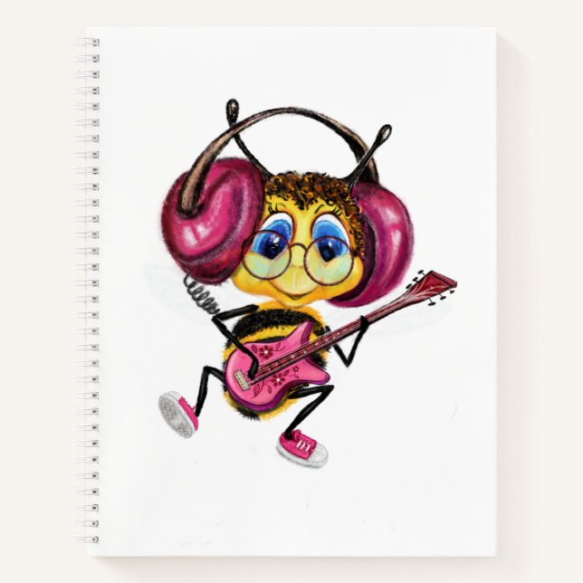 Funny Notebook with Guitar Player Bee (Front)