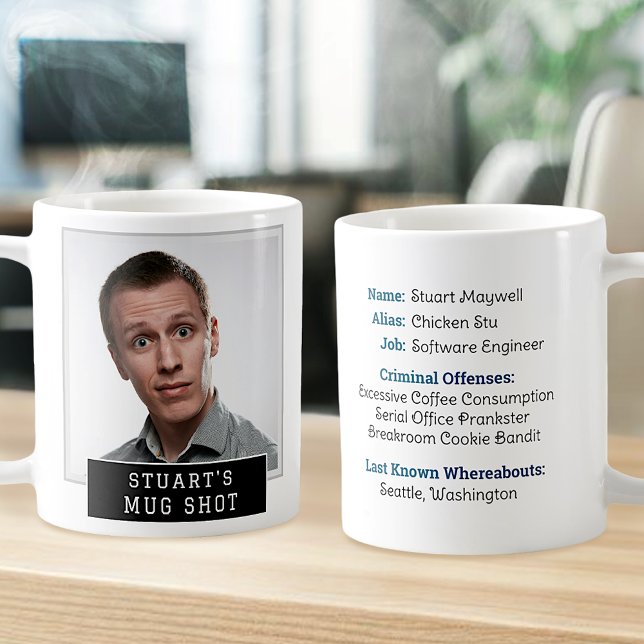 Funny Novelty Mugshot Personalized Text and Photo Coffee Mug (Creator Uploaded)