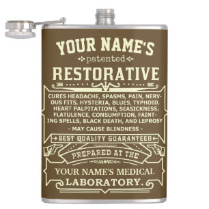 Funny Novelty Personalized Cure-All Vintage 3 Hip Flask