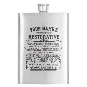 Funny Novelty Personalized Cure-All Vintage Hip Flask