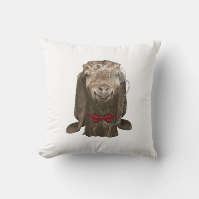 Funny Nubian Goat With Monocle Throw Pillow (Front)