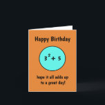 Funny number birthday card 14 for teenager<br><div class="desc">Orange with blue number birthday card for teenager boy. Change their age to 13, 14, 15, or any other age by changing the sum. 3 to the power of 2, equals 9. Then add any number you need to match the new age of the birthday boy or girl. 3x3 4=13...</div>