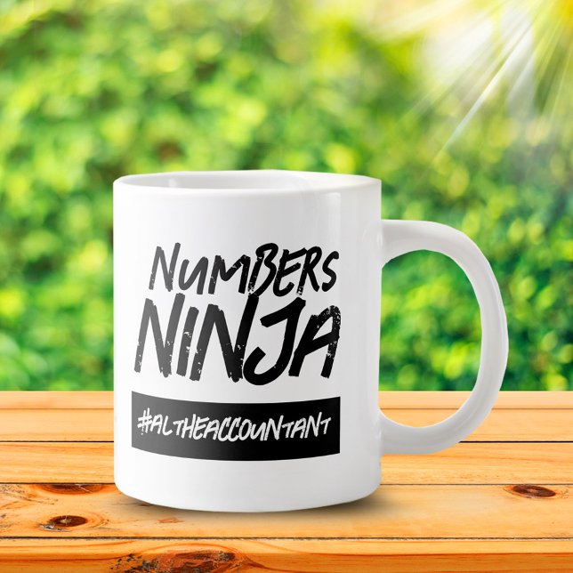 Funny Numbers Ninja Hashtag Name Large Coffee Mug (Funny Numbers Ninja #Jobtitle Jumbo Coffee Mug Cover Photo.)