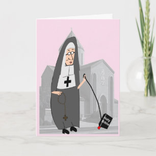 Funny Nun Greeting Pink Card
