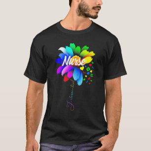 Funny Nurse Autism Puzzle Stethoscope Sunflower T-Shirt