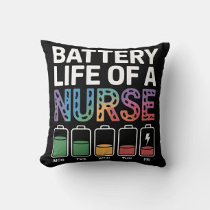 Funny Nurse Battery Life Quote Colourful Medical Throw Pillow