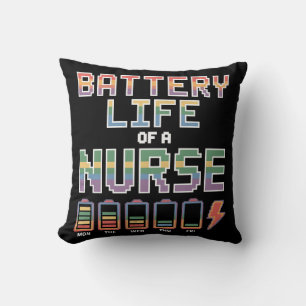 Funny Nurse Battery Life Quote Colourful Medical Throw Pillow