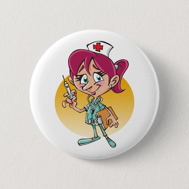 Funny nurse cartoon personalized 2 inch round button (Front)