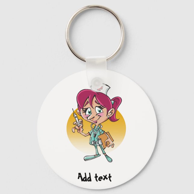 Funny nurse cartoon personalized keychain (Front)