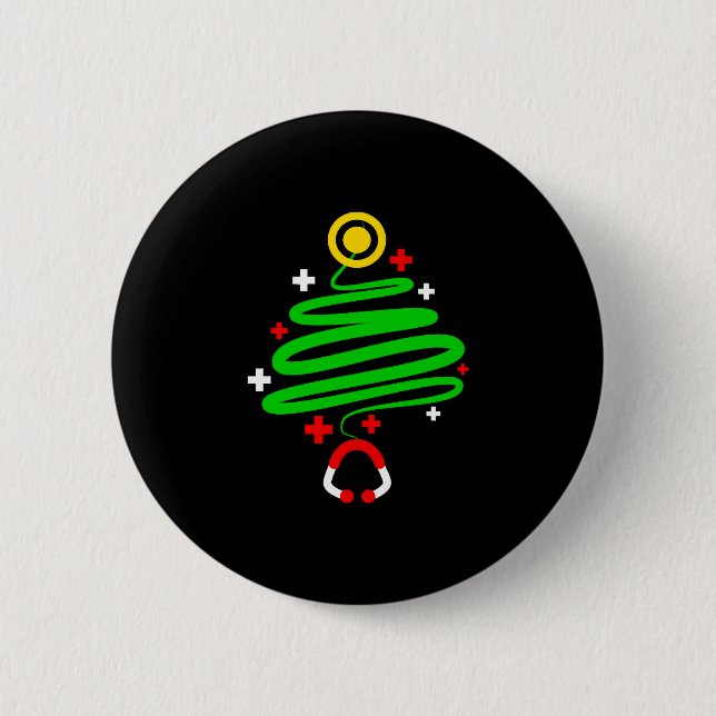 Funny Nurse Christmas Tree Stethoscope Gif 2 Inch Round Button (Front)