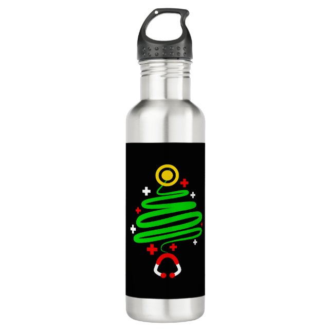 Funny Nurse Christmas Tree Stethoscope Gif 710 Ml Water Bottle (Front)