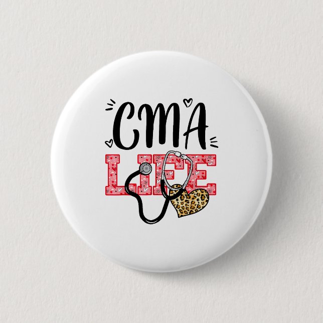 Funny Nurse Cma Life Leopard Stethoscope Valentine 2 Inch Round Button (Front)