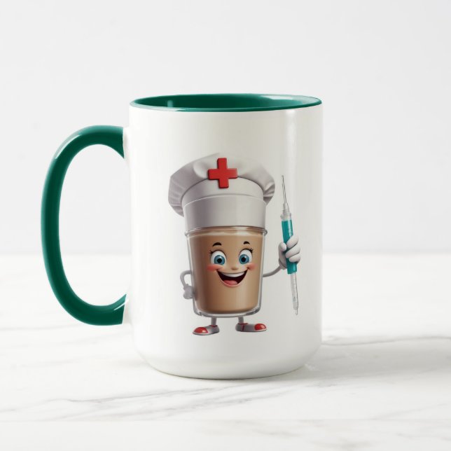 Funny Nurse Coffee Mug – Cartoon Cup with Syringe (Gauche)