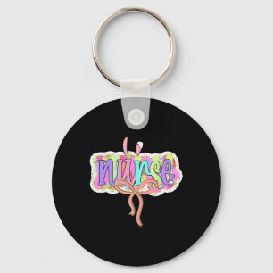 Funny Nurse Coquette Bow Brushstroke Doodle Bunny Keychain