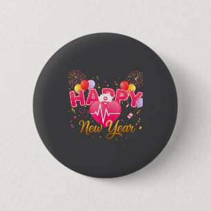 Funny Nurse Crew Heartbeat New Years Eve Party 202 2 Inch Round Button