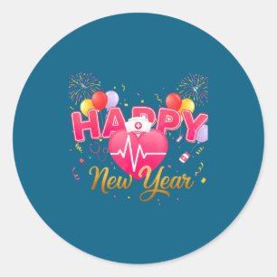 Funny Nurse Crew Heartbeat New Years Eve Party 202 Classic Round Sticker