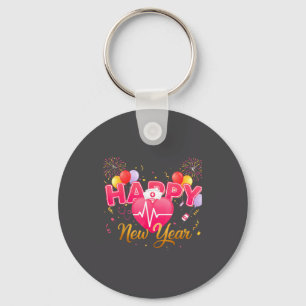 Funny Nurse Crew Heartbeat New Years Eve Party 202 Keychain