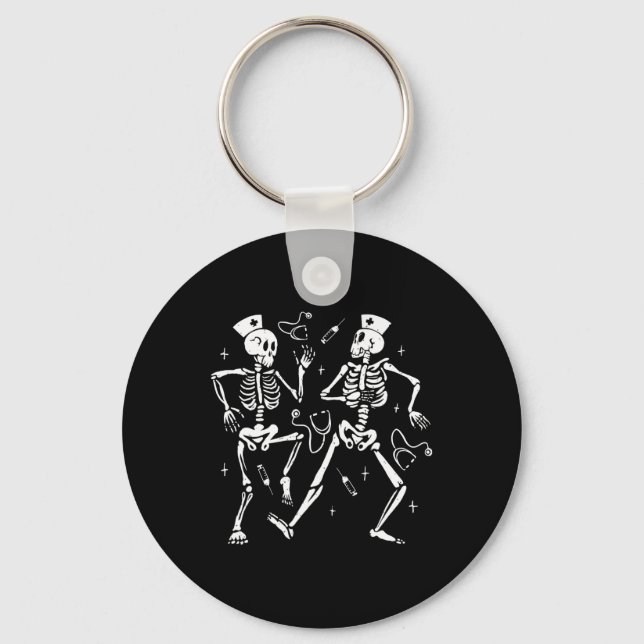Funny Nurse Dancing Skeleton Halloween Skeleton Co Keychain (Front)